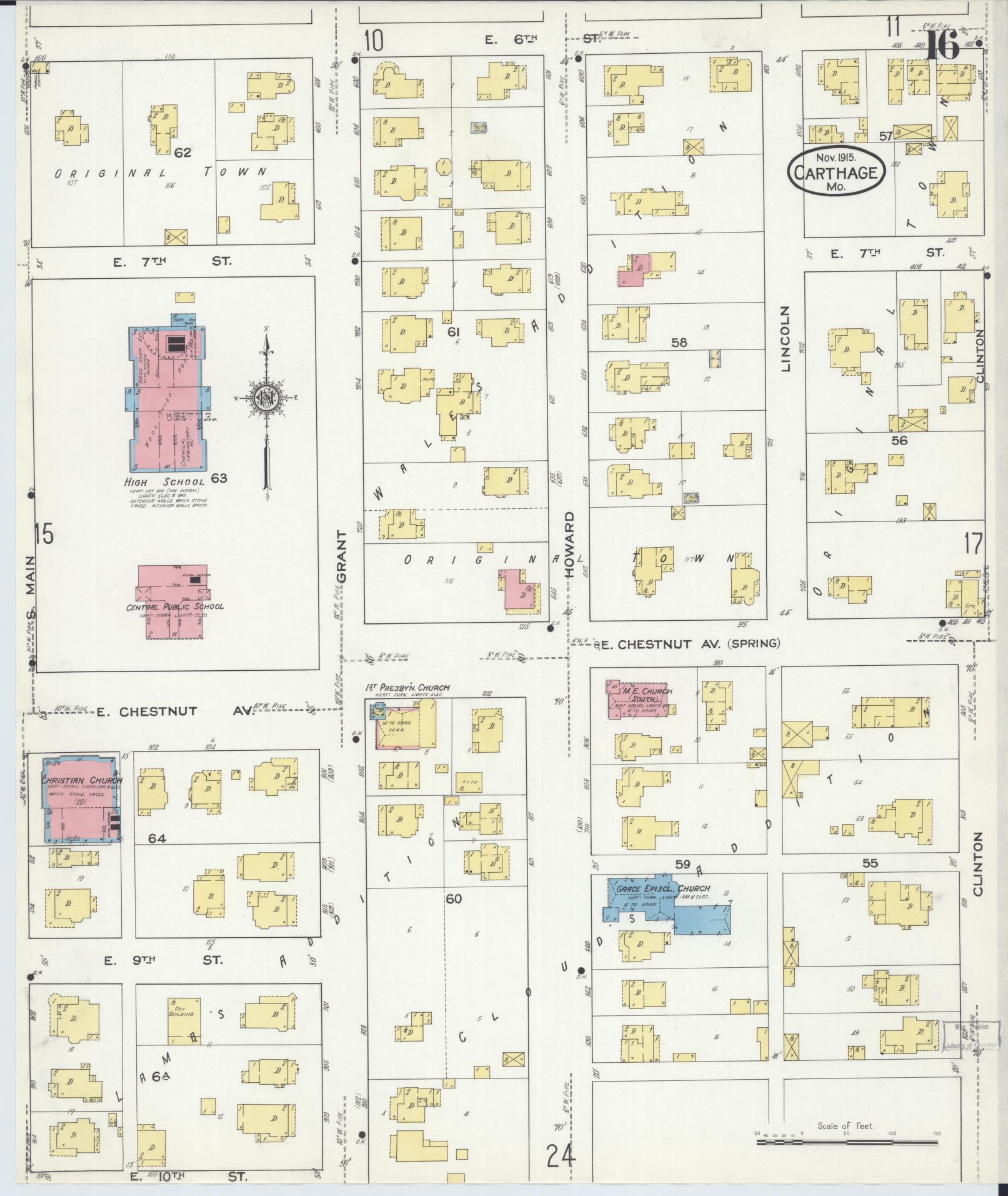 Sanborn Fire Insurance Map from Carthage, Jasper County, Missouri (1915), Sheet #0016 - Complete Map Set gallery image, historic Sanborn map, vintage wall art, Missouri Missouri