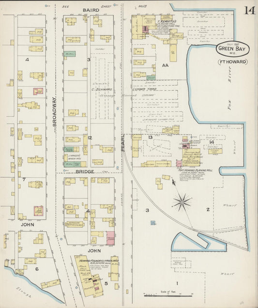 Sanborn Fire Insurance Map from Green Bay, Brown County, Wisconsin (1887), Sheet #0014 - Historic Sanborn Fire Insurance Map Print, vintage old map wall art, antique decor, genealogy gift, Wisconsin Wisconsin map