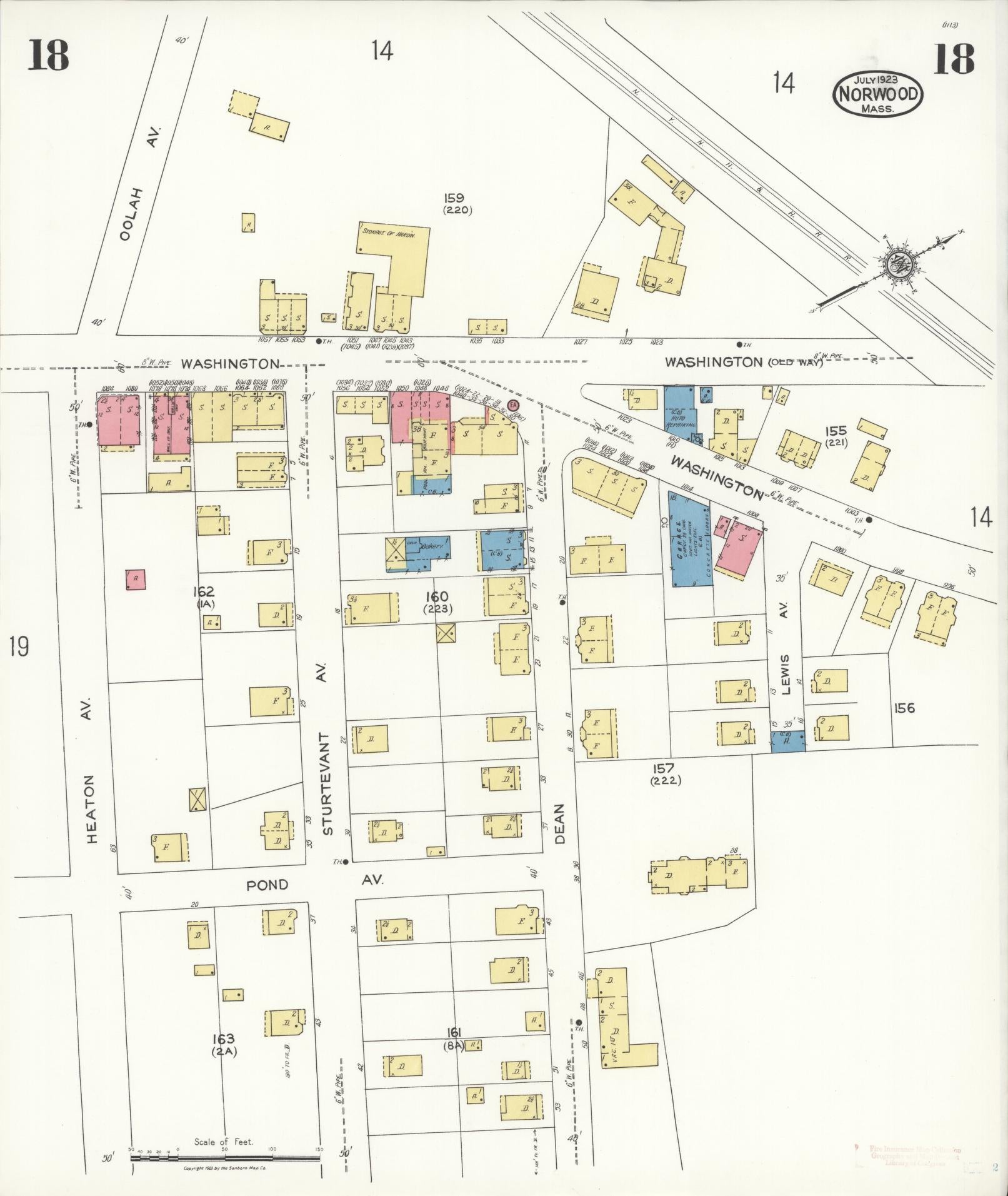 Sanborn Fire Insurance Map from Norwood, Norfolk County, Massachusetts (1923), Sheet #0018 - Complete Map Set gallery image, historic Sanborn map, vintage wall art, Massachusetts Massachusetts