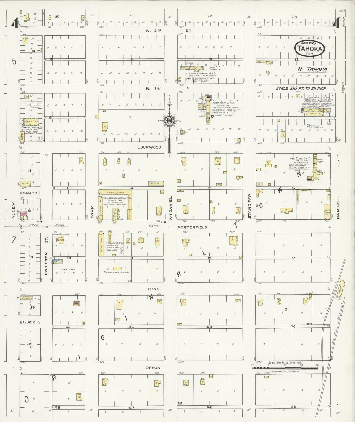 Sanborn Fire Insurance Map from Tahoka, Lynn County, Texas (1925), Sheet #0004 - Complete Map Set gallery image, historic Sanborn map, vintage wall art, Texas Texas