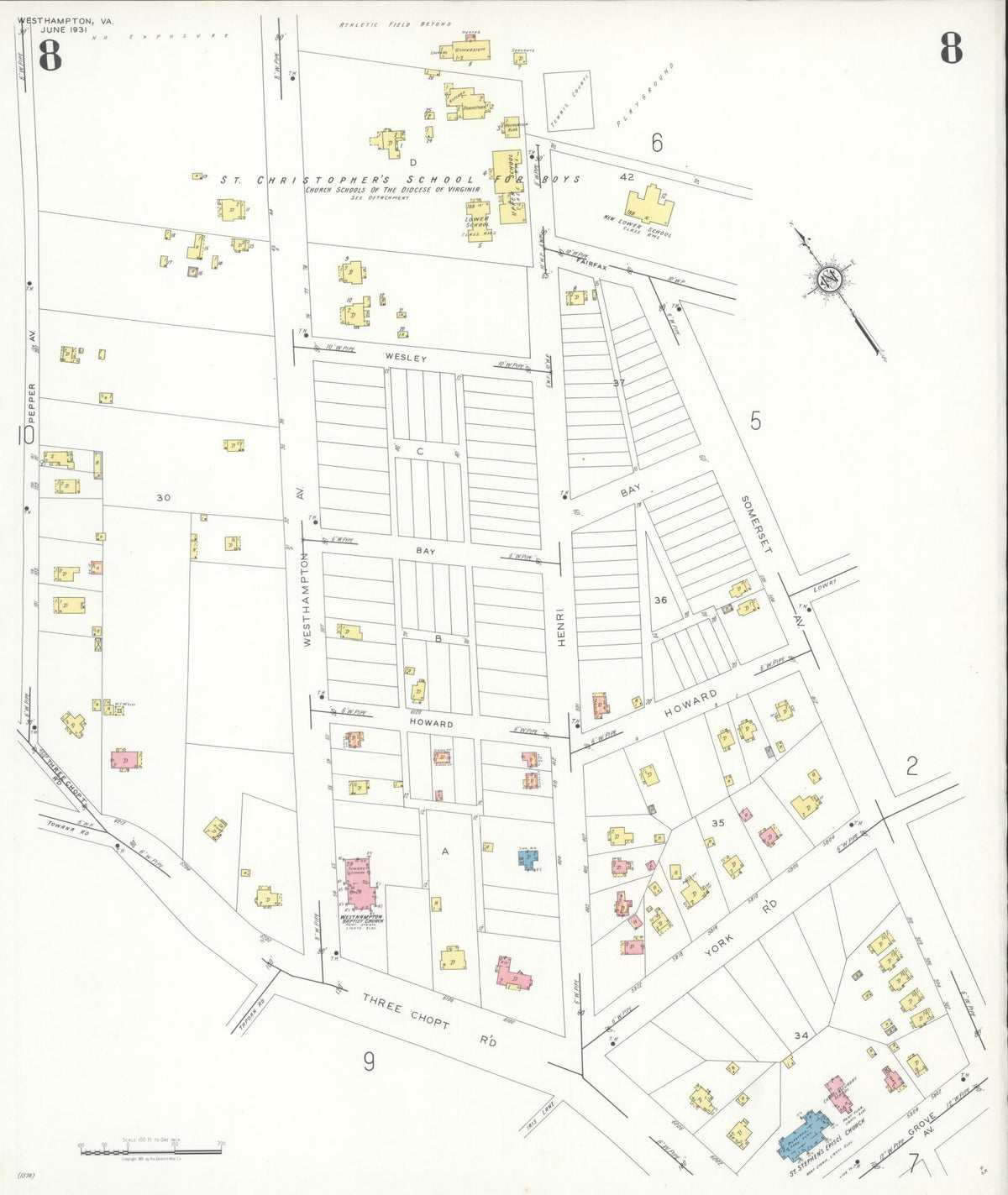 Sanborn Fire Insurance Map from Westhampton, Henrico County, Virginia (1931), Sheet #0008 - Complete Map Set gallery image, historic Sanborn map, vintage wall art, Virginia Virginia