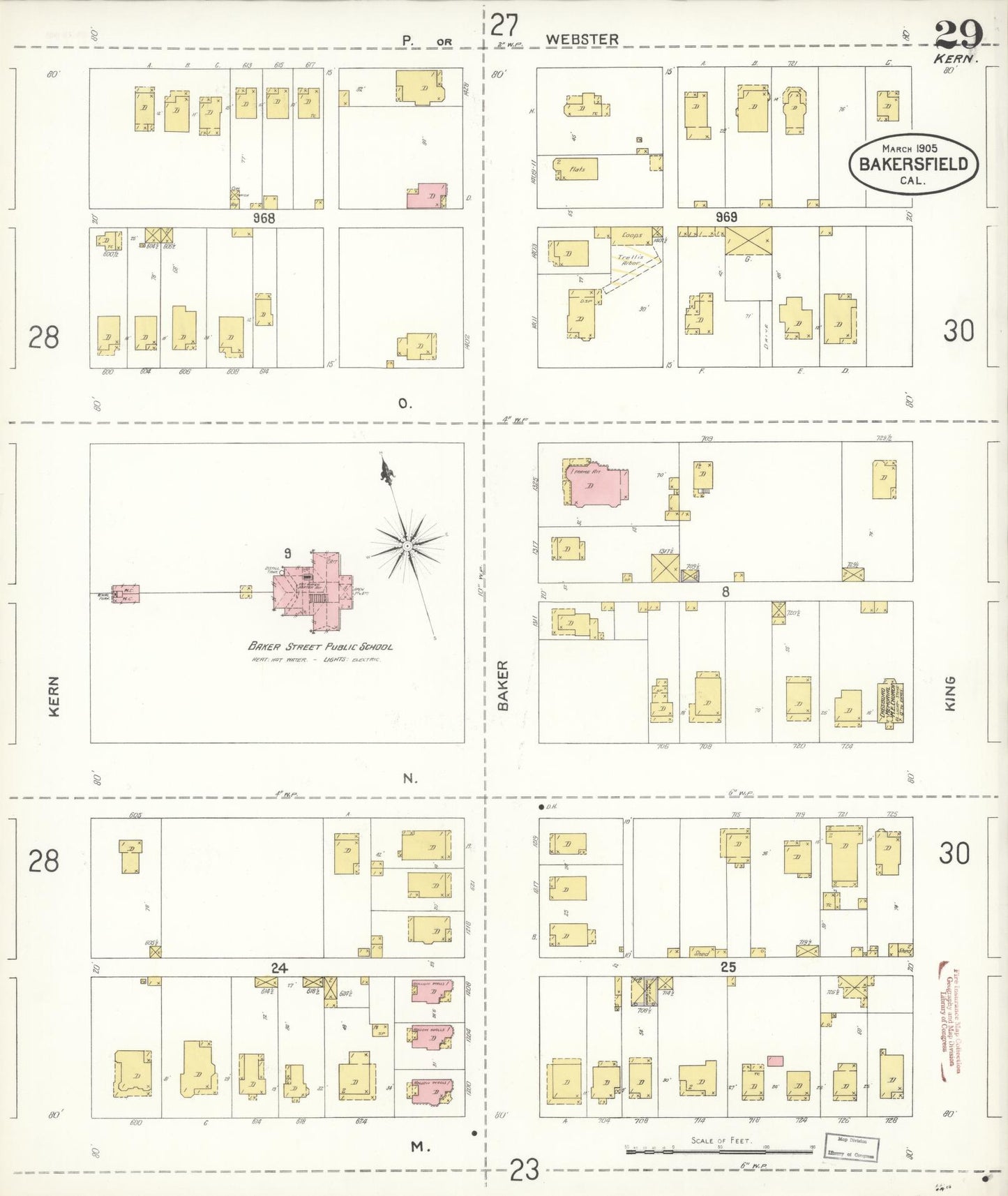 Sanborn Fire Insurance Map from Bakersfield, Kern County, California (1905), Sheet #0029 - Historic Sanborn Fire Insurance Map Print, vintage old map wall art, antique decor, genealogy gift, California California map