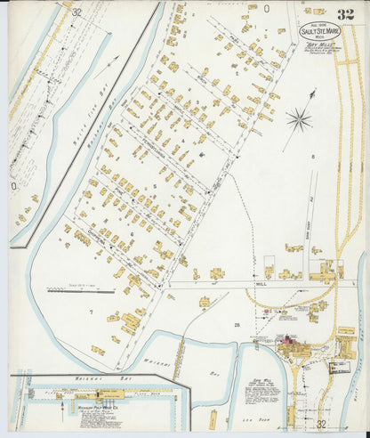 Sanborn Fire Insurance Map from Sault Sainte Marie, Chippewa County, Michigan (1906), Sheet #0032 - Historic Sanborn Fire Insurance Map Print, vintage old map wall art, antique decor, genealogy gift, Michigan Michigan map