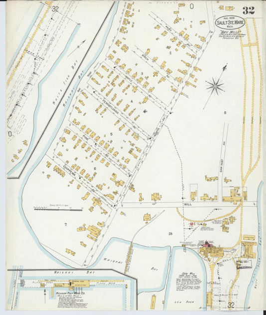 Sanborn Fire Insurance Map from Sault Sainte Marie, Chippewa County, Michigan (1906), Sheet #0032 - Historic Sanborn Fire Insurance Map Print, vintage old map wall art, antique decor, genealogy gift, Michigan Michigan map
