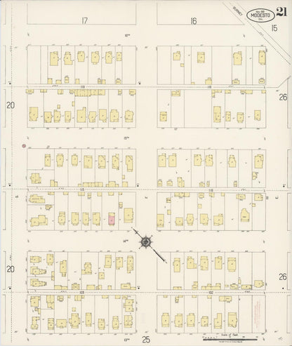 Sanborn Fire Insurance Map from Modesto, Stanislaus County, California (1919), Sheet #0021 - Complete Map Set gallery image, historic Sanborn map, vintage wall art, California California