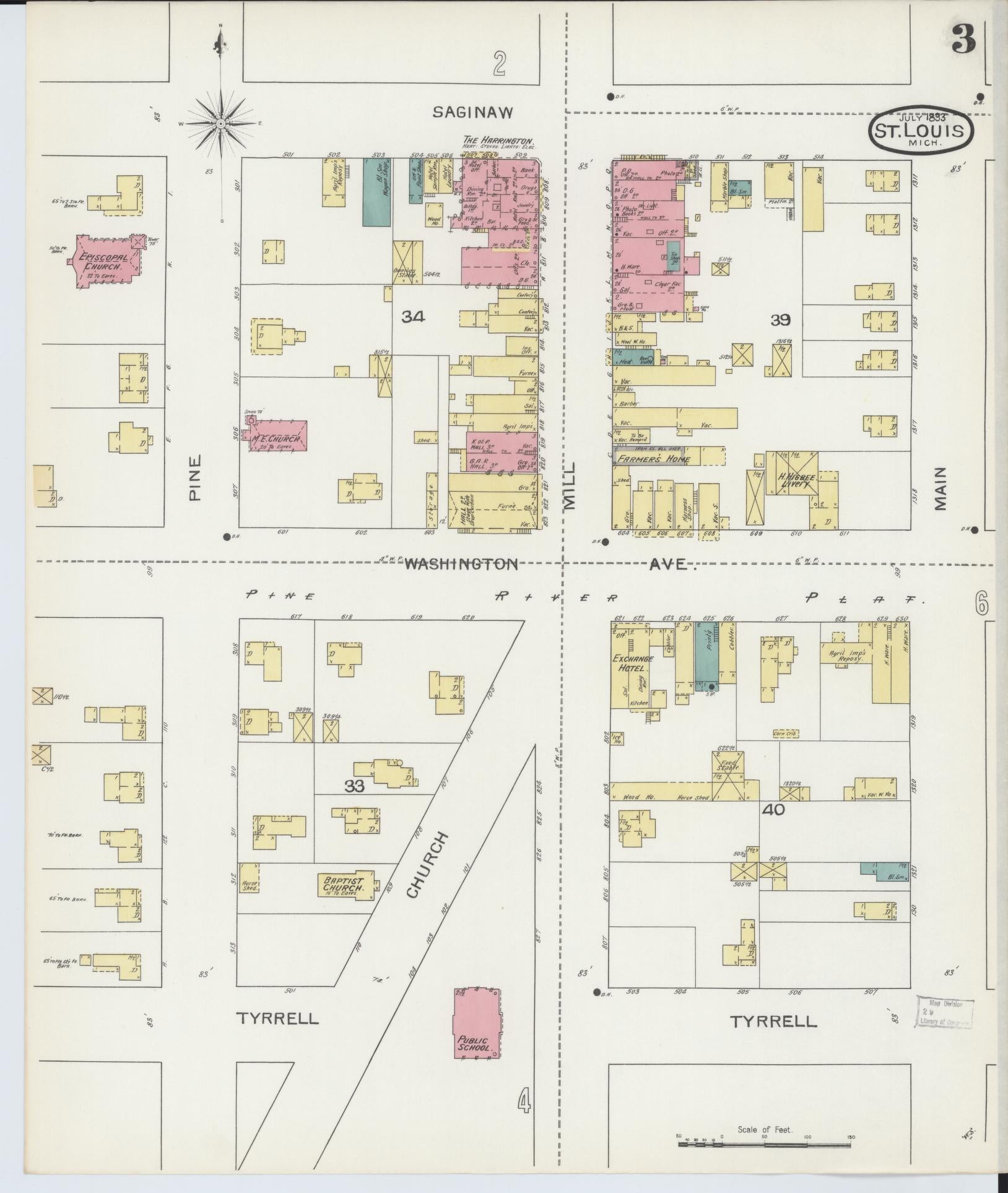 Sanborn Fire Insurance Map from Saint Louis, Gratiot County, Michigan (1893), Sheet #0003 - Complete Map Set gallery image, historic Sanborn map, vintage wall art, Michigan Michigan