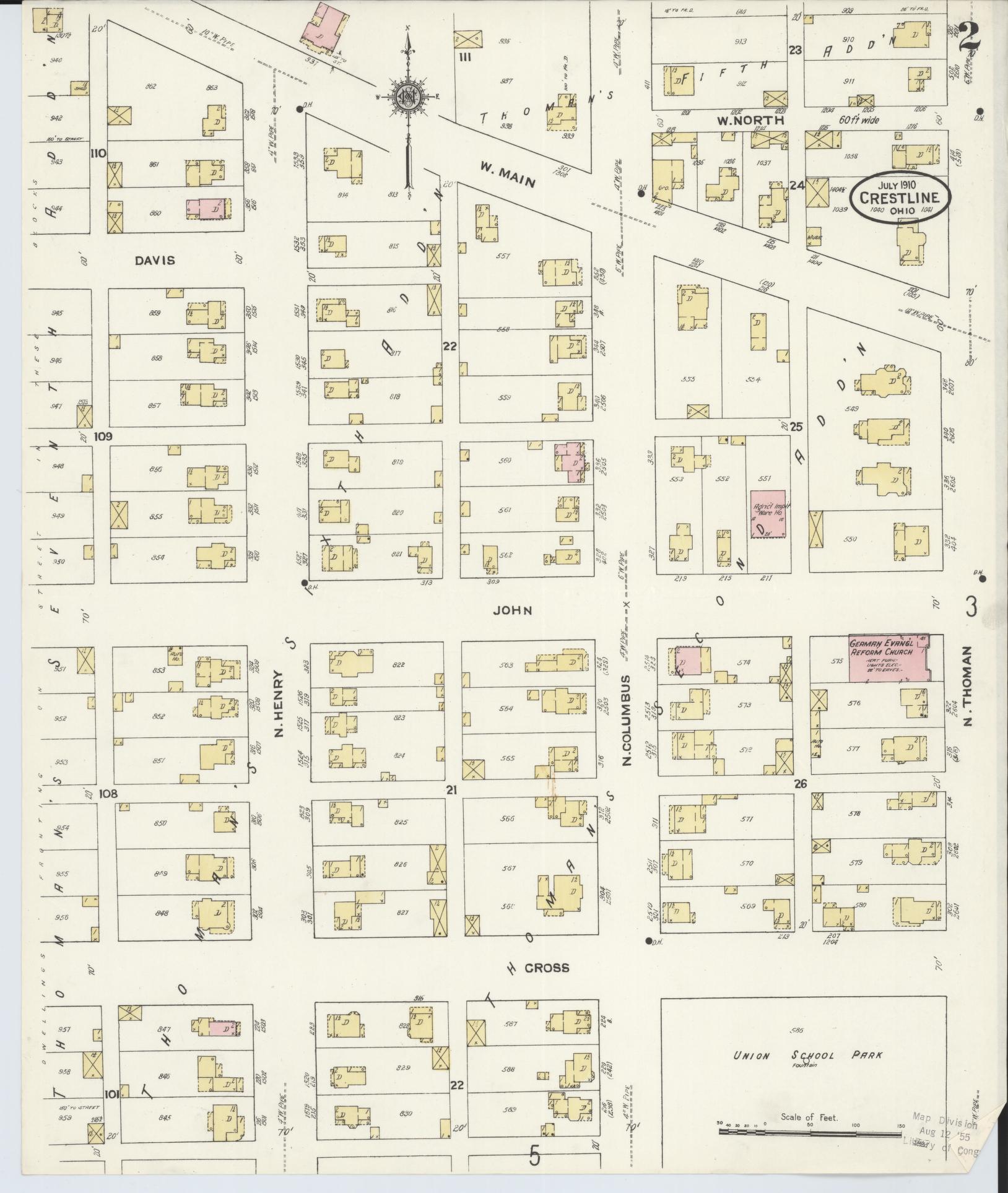 Sanborn Fire Insurance Map from Crestline, Crawford County, Ohio (1910), Sheet #0002 - Complete Map Set gallery image, historic Sanborn map, vintage wall art, Ohio Ohio