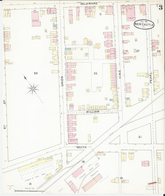 Sanborn Fire Insurance Map from New Castle, New Castle County, Delaware (1891), Sheet #0003 - Historic Sanborn Fire Insurance Map Print, vintage old map wall art, antique decor, genealogy gift, Delaware Delaware map