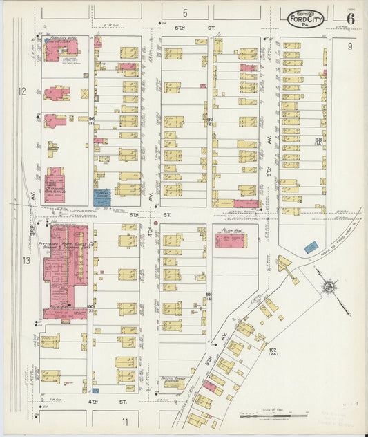 Sanborn Fire Insurance Map from Ford City, Armstrong County, Pennsylvania (1921), Sheet #0006 - Historic Sanborn Fire Insurance Map Print, vintage old map wall art, antique decor, genealogy gift, Pennsylvania Pennsylvania map