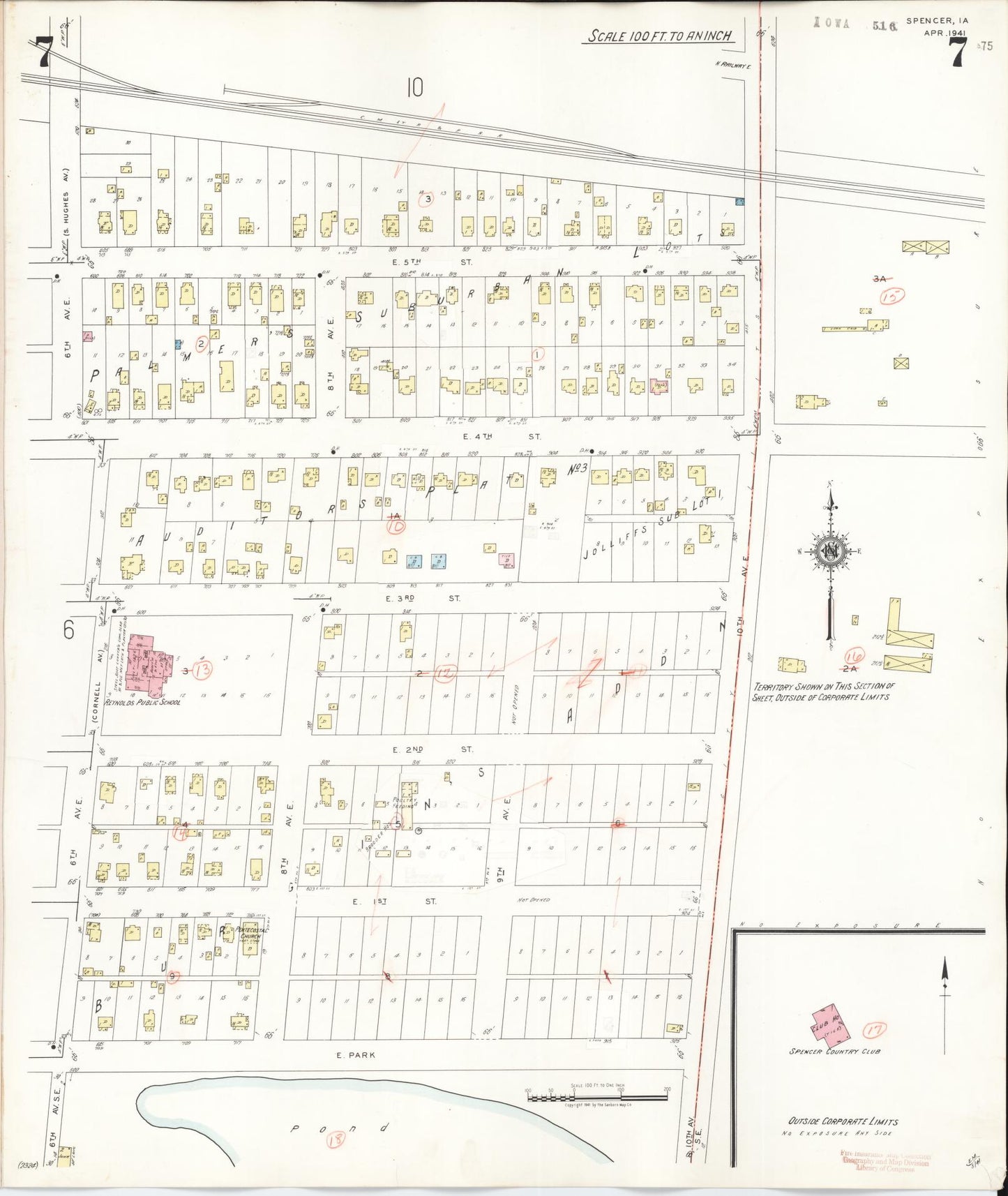 Sanborn Fire Insurance Map from Spencer, Clay County, Iowa (1946), Sheet #0007 - Historic Sanborn Fire Insurance Map Print, vintage old map wall art