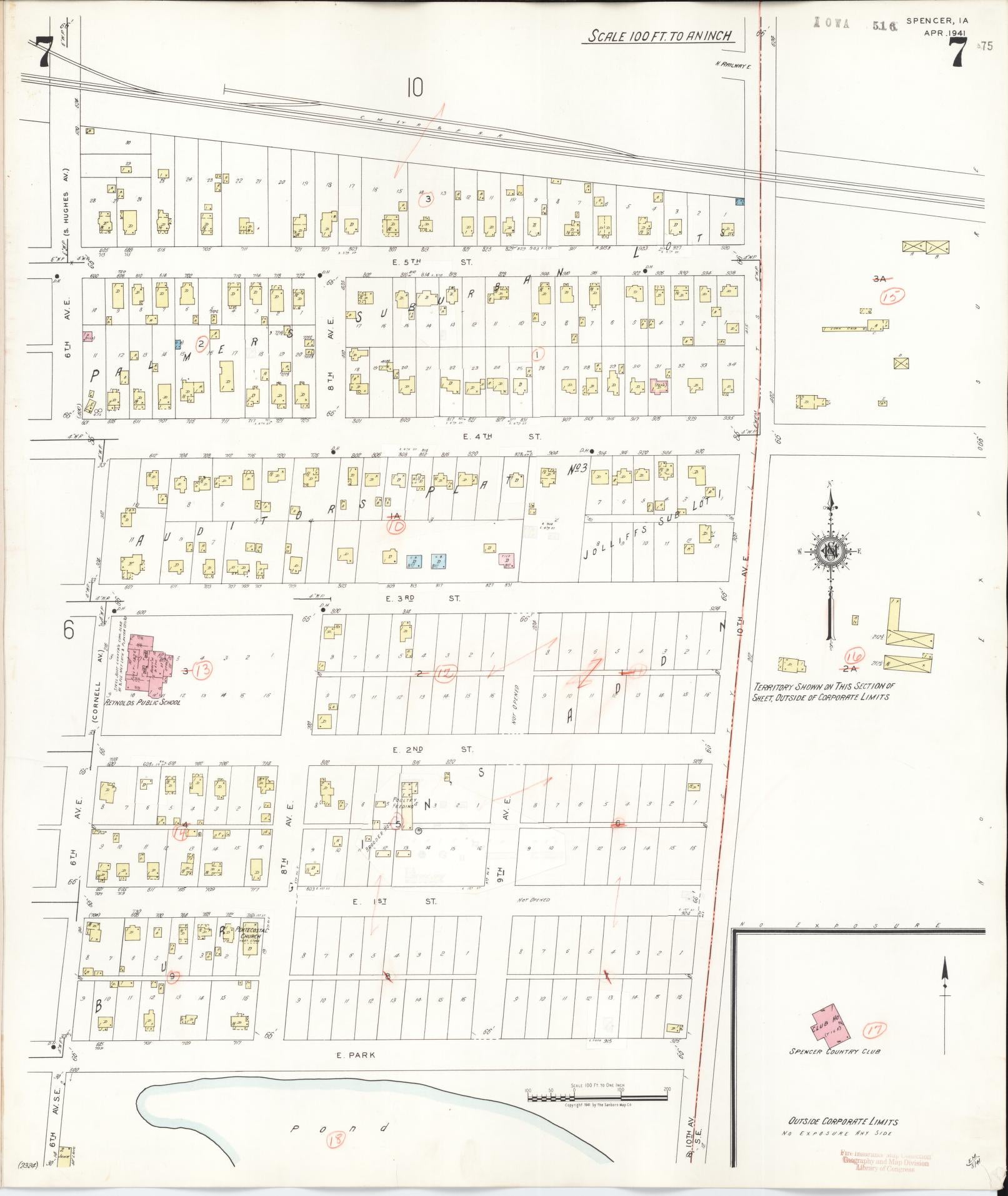 Sanborn Fire Insurance Map from Spencer, Clay County, Iowa (1946), Sheet #0007 - Historic Sanborn Fire Insurance Map Print, vintage old map wall art