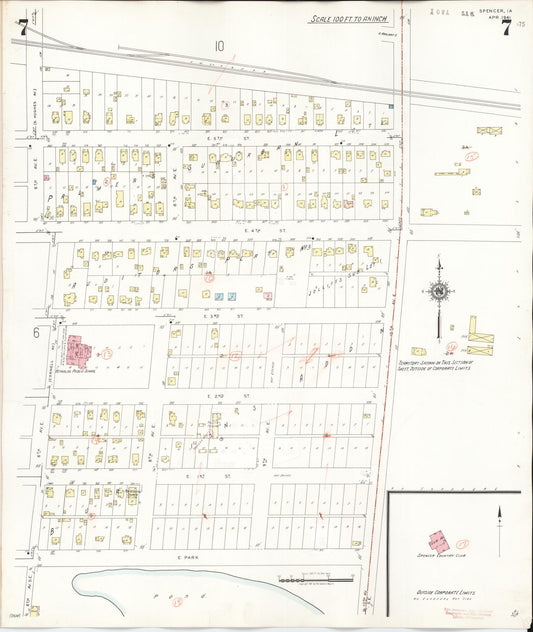 Sanborn Fire Insurance Map from Spencer, Clay County, Iowa (1946), Sheet #0007 - Historic Sanborn Fire Insurance Map Print, vintage old map wall art