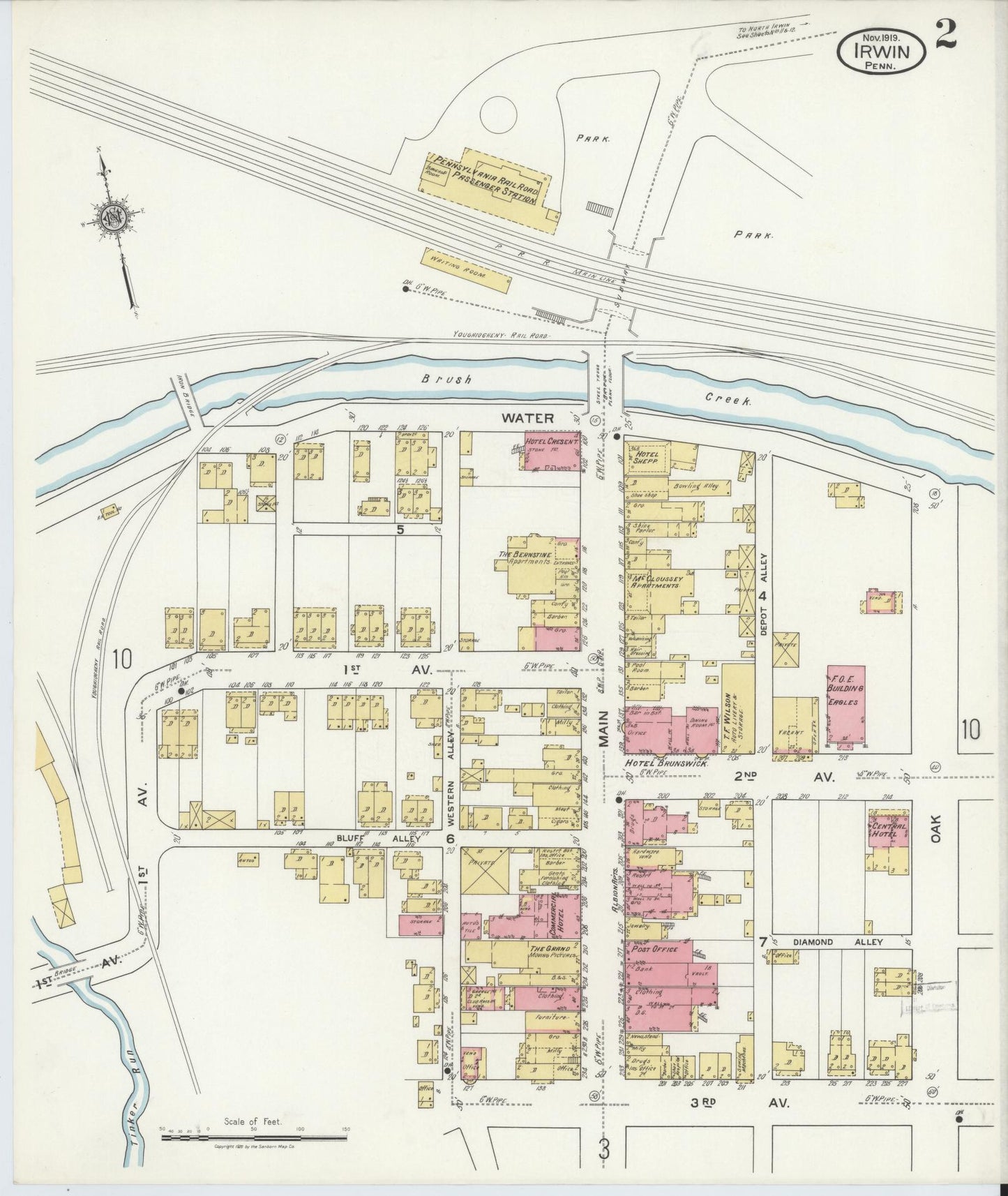 Sanborn Fire Insurance Map from Irwin, Westmoreland County, Pennsylvania (1919), Sheet #0002 - Historic Sanborn Fire Insurance Map Print, vintage old map wall art, antique decor, genealogy gift, Pennsylvania Pennsylvania map