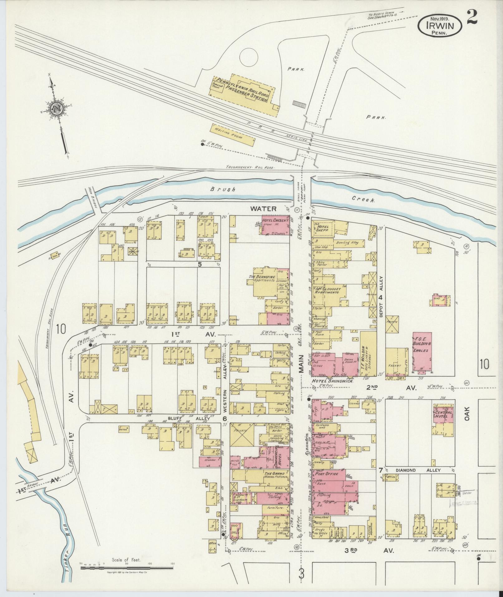 Sanborn Fire Insurance Map from Irwin, Westmoreland County, Pennsylvania (1919), Sheet #0002 - Historic Sanborn Fire Insurance Map Print, vintage old map wall art, antique decor, genealogy gift, Pennsylvania Pennsylvania map