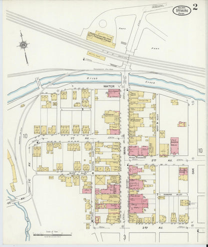 Sanborn Fire Insurance Map from Irwin, Westmoreland County, Pennsylvania (1919), Sheet #0002 - Historic Sanborn Fire Insurance Map Print, vintage old map wall art, antique decor, genealogy gift, Pennsylvania Pennsylvania map