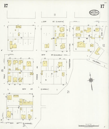Sanborn Fire Insurance Map from Bryan, Brazos County, Texas (1925), Sheet #0017 - Complete Map Set gallery image, historic Sanborn map, vintage wall art, Texas Texas