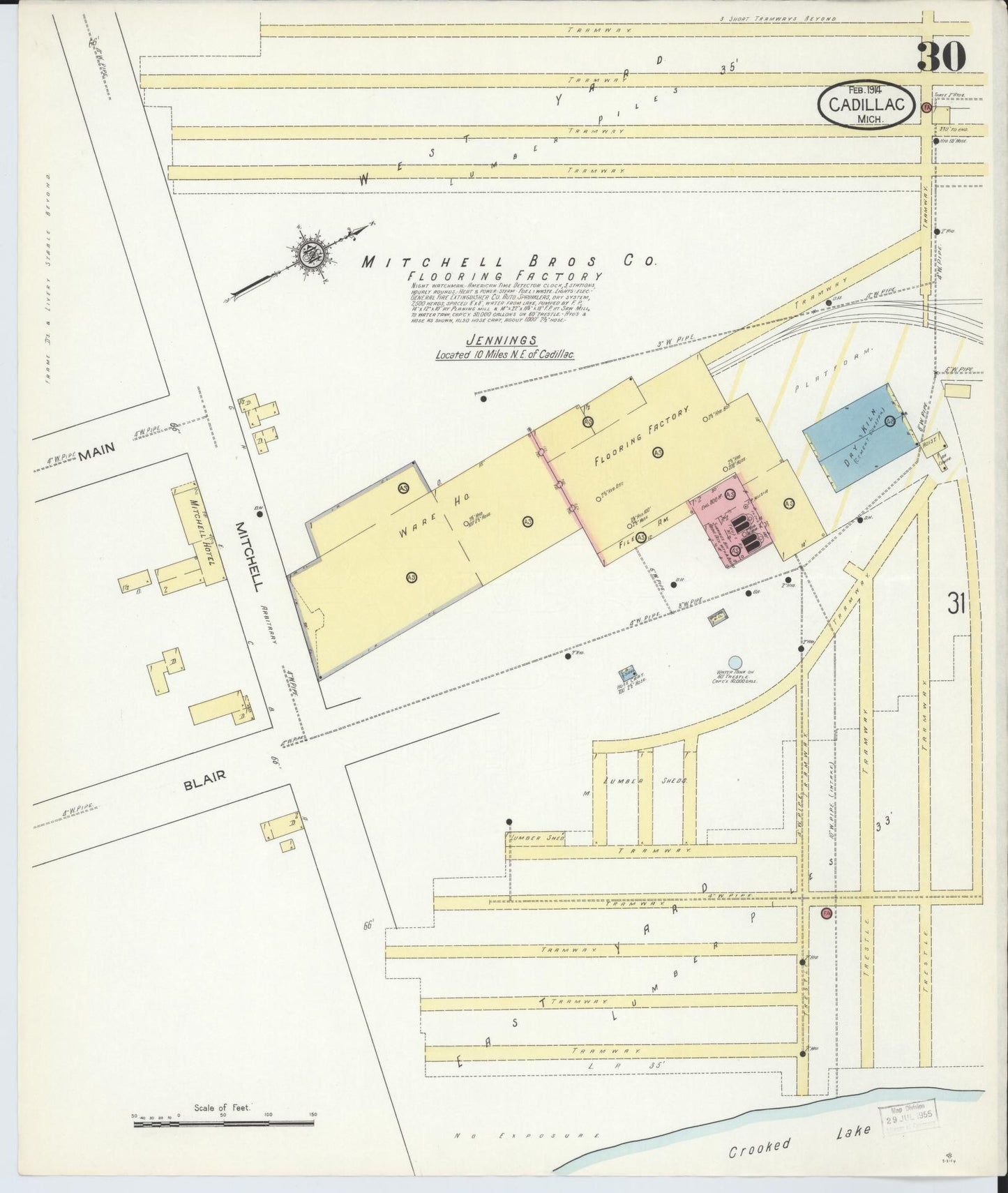 Sanborn Fire Insurance Map from Cadillac, Wexford County, Michigan (1914), Sheet #0030 - Historic Sanborn Fire Insurance Map Print, vintage old map wall art, antique decor, genealogy gift, Michigan Michigan map