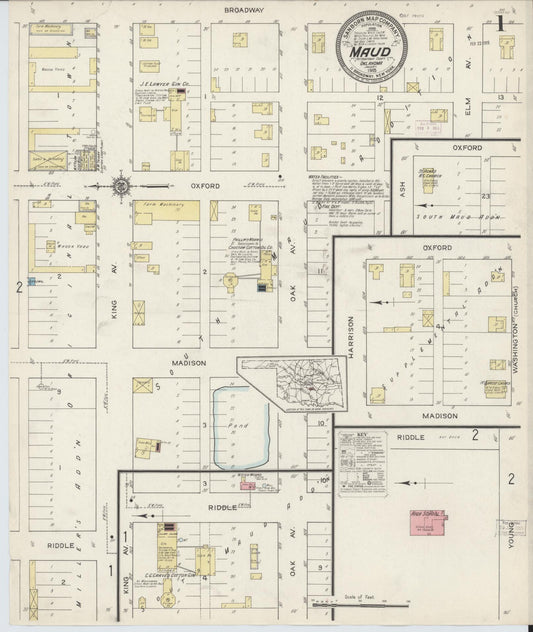 Sanborn Fire Insurance Map from Maud, Pottawatomie County, Oklahoma (1915), Sheet #0001 - Complete Map Set gallery image, historic Sanborn map, vintage wall art, Oklahoma Oklahoma