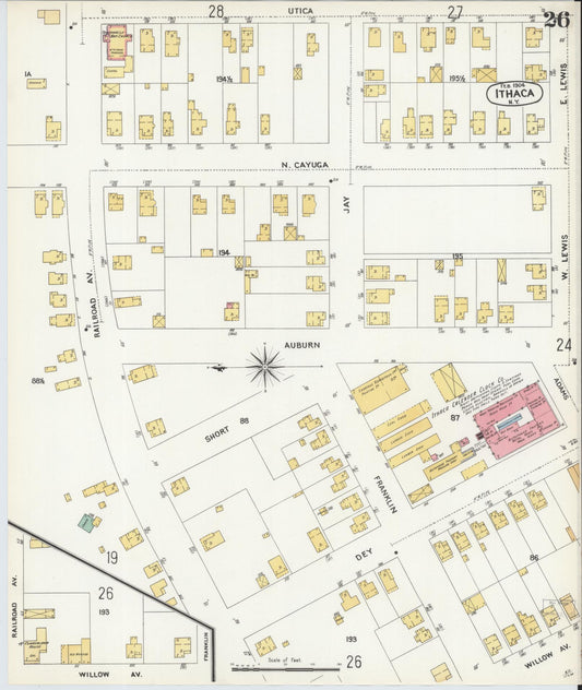 Sanborn Fire Insurance Map from Ithaca, Tompkins County, New York (1904), Sheet #0026 - Historic Sanborn Fire Insurance Map Print, vintage old map wall art, antique decor, genealogy gift, New York New York map