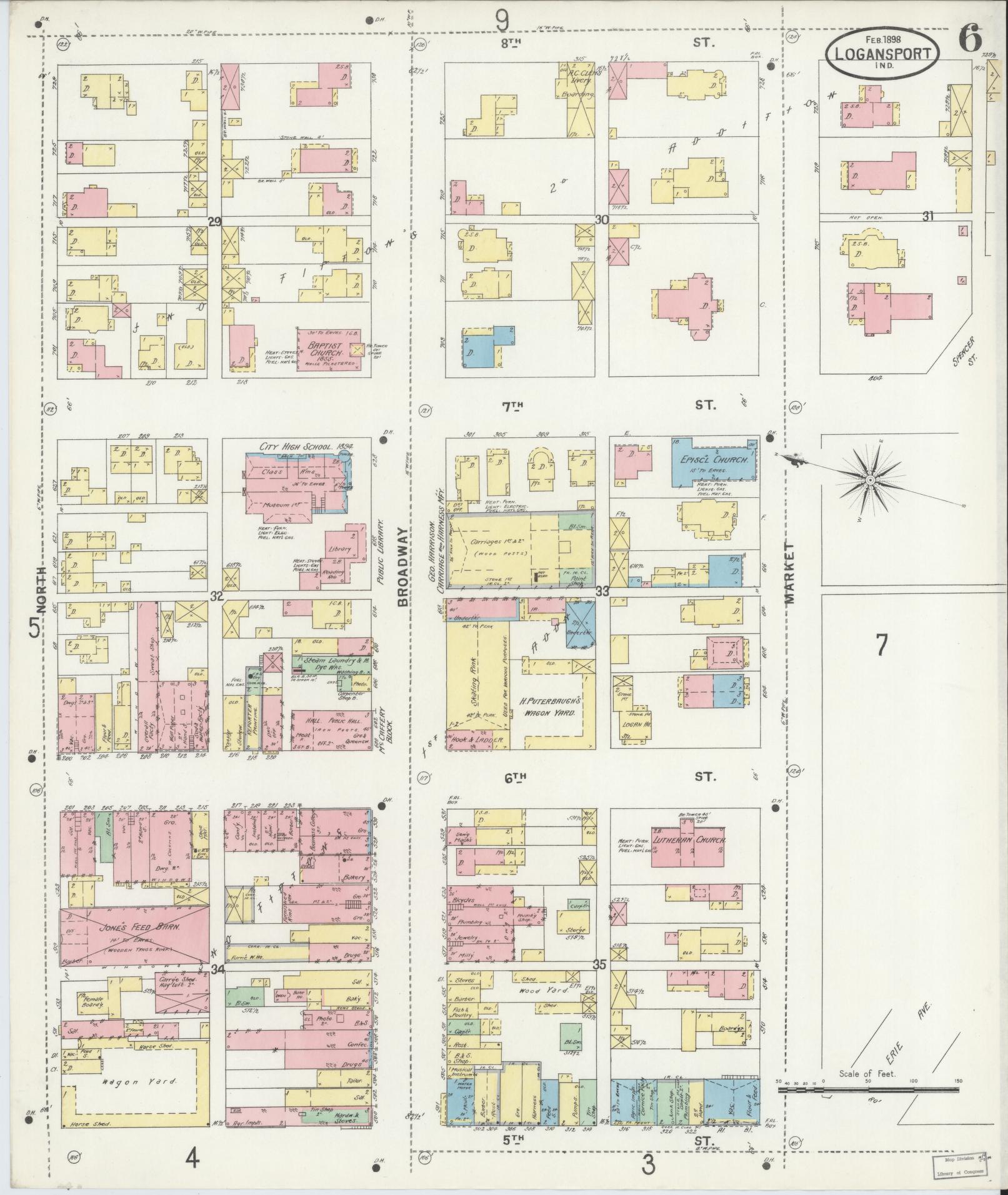 Sanborn Fire Insurance Map from Logansport, Cass County, Indiana (1898), Sheet #0006 - Complete Map Set gallery image, historic Sanborn map, vintage wall art, Indiana Indiana