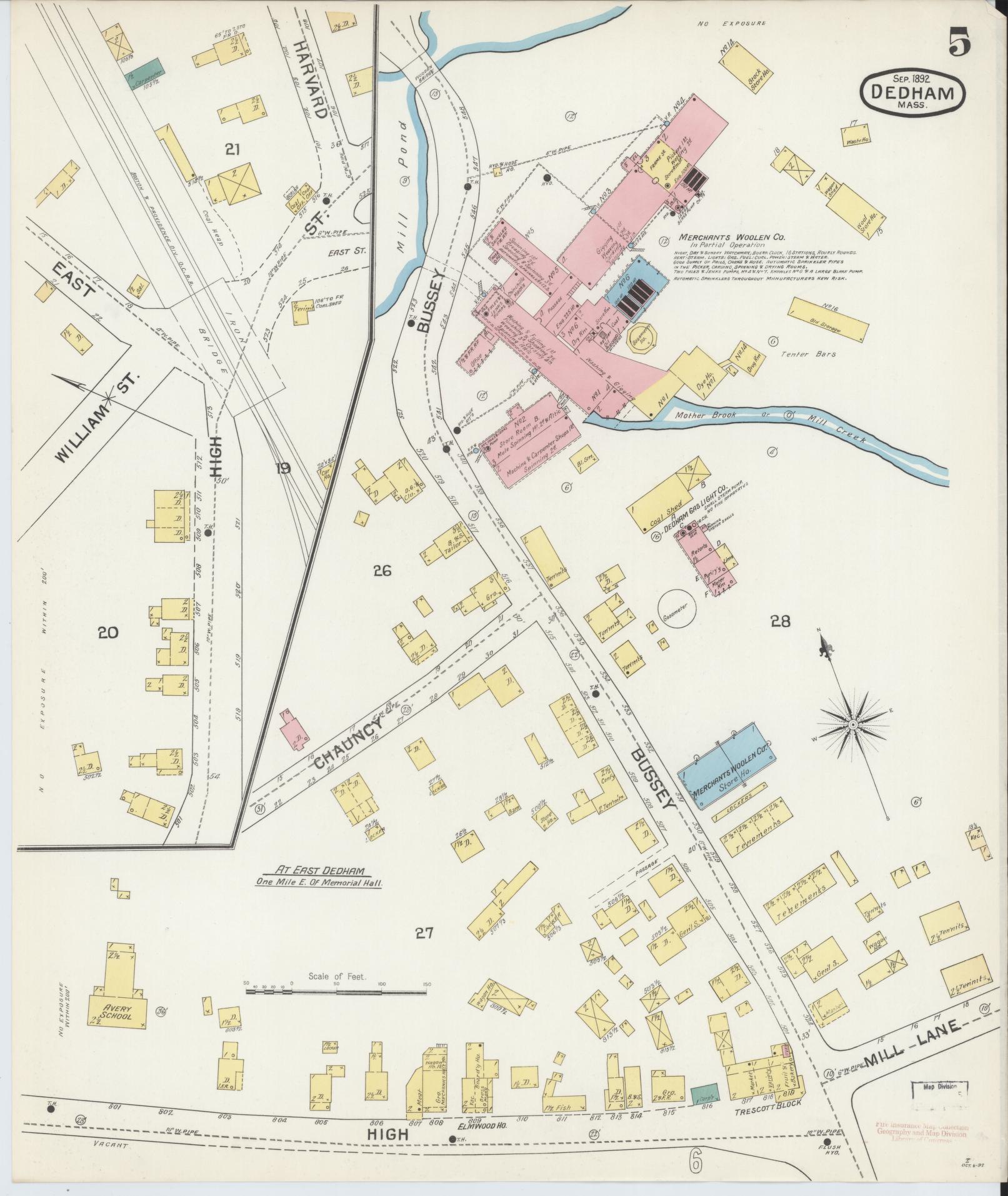 Sanborn Fire Insurance Map from Dedham, Norfolk County, Massachusetts (1892), Sheet #0005 - Complete Map Set gallery image, historic Sanborn map, vintage wall art, Massachusetts Massachusetts