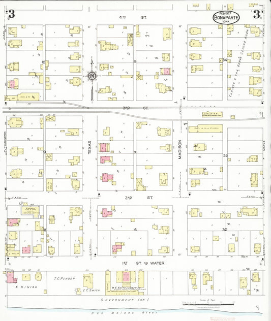 Sanborn Fire Insurance Map from Bonaparte, Van Buren County, Iowa (1927), Sheet #0003 - Historic Sanborn Fire Insurance Map Print, vintage old map wall art