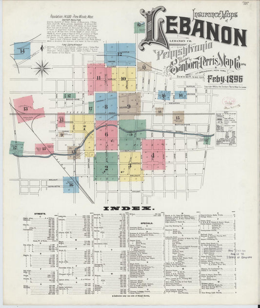 Sanborn Fire Insurance Map from Lebanon, Lebanon County, Pennsylvania (1896), Sheet #0001 - Historic Sanborn Fire Insurance Map Print, vintage old map wall art, antique decor, genealogy gift, Pennsylvania Pennsylvania map