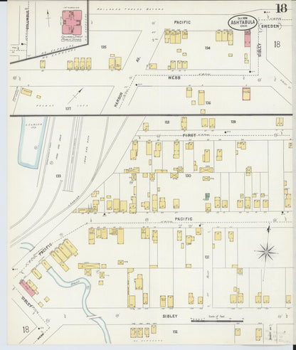 Sanborn Fire Insurance Map from Ashtabula, Ashtabula County, Ohio (1898), Sheet #0018 - Historic Sanborn Fire Insurance Map Print, vintage old map wall art, antique decor, genealogy gift, Ohio Ohio map