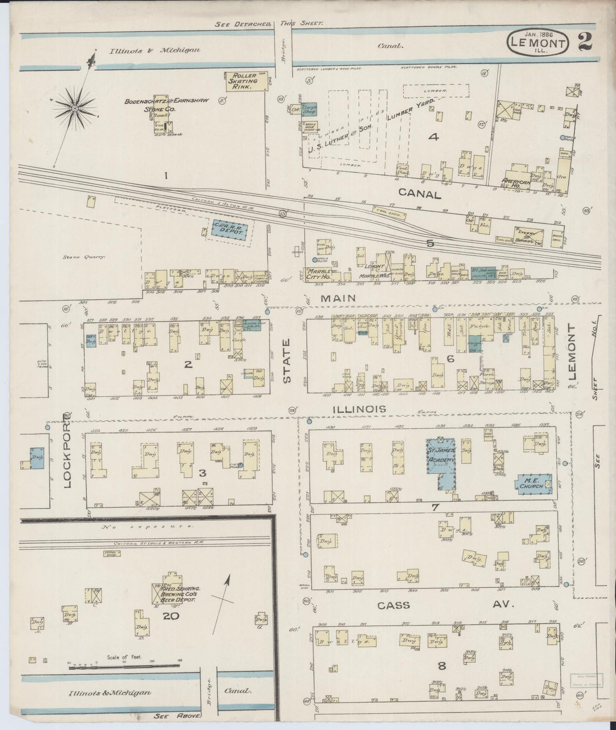 Sanborn Fire Insurance Map from Lemont, Cook County, Illinois (1886), Sheet #0002 - Complete Map Set gallery image, historic Sanborn map, vintage wall art, Illinois Illinois