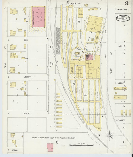 Sanborn Fire Insurance Map from Pine Bluff, Jefferson County, Arkansas (1896), Sheet #0009 - Historic Sanborn Fire Insurance Map Print, vintage old map wall art, antique decor, genealogy gift, Arkansas Arkansas map
