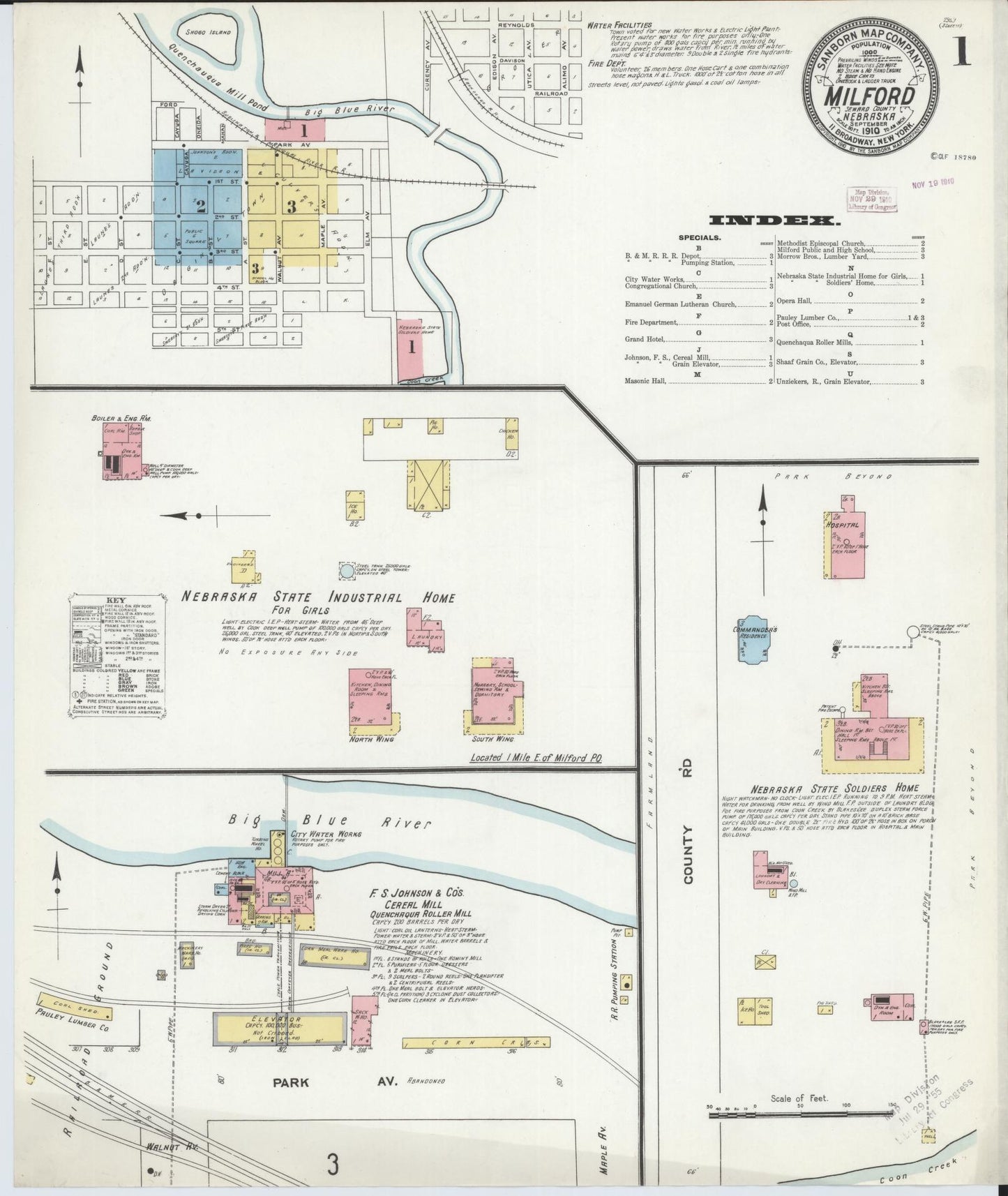 Sanborn Fire Insurance Map from Milford, Seward County, Nebraska (1910), Sheet #0001 - Complete Map Set gallery image, historic Sanborn map, vintage wall art, Nebraska Nebraska
