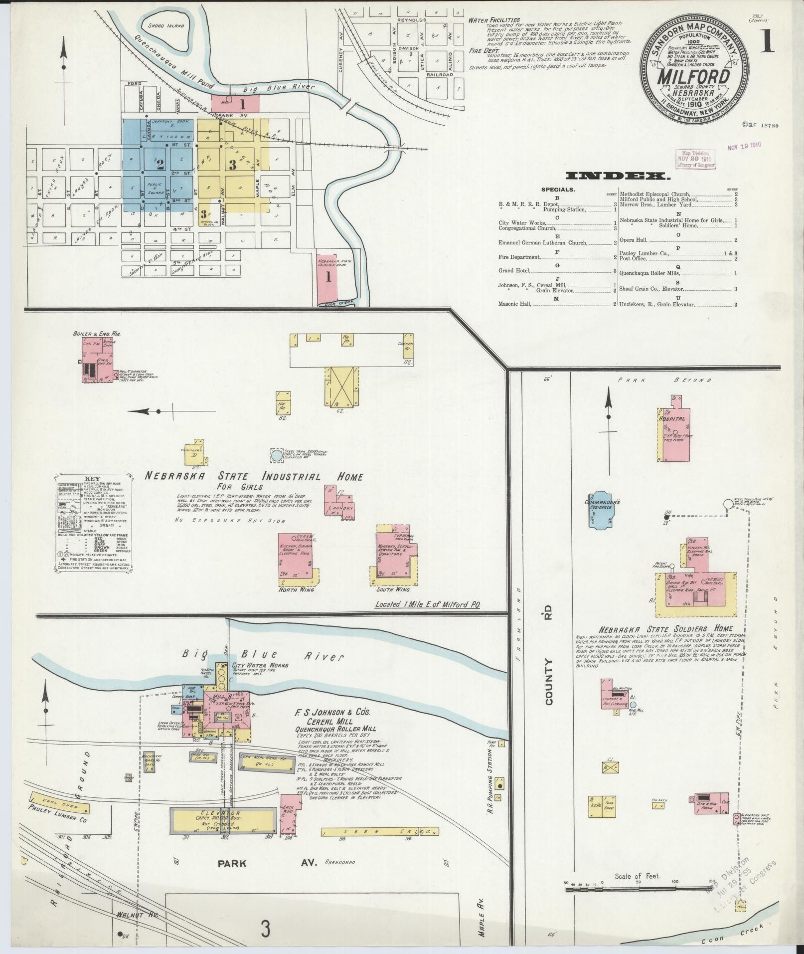 Sanborn Fire Insurance Map from Milford, Seward County, Nebraska (1910), Sheet #0001 - Complete Map Set gallery image, historic Sanborn map, vintage wall art, Nebraska Nebraska