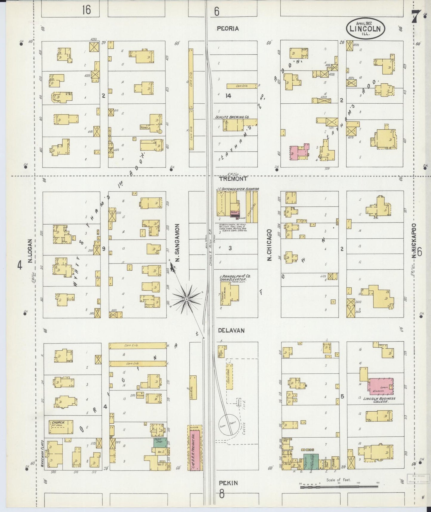 Sanborn Fire Insurance Map from Lincoln, Logan County, Illinois (1902), Sheet #0007 - Historic Sanborn Fire Insurance Map Print, vintage old map wall art, antique decor, genealogy gift, Illinois Illinois map
