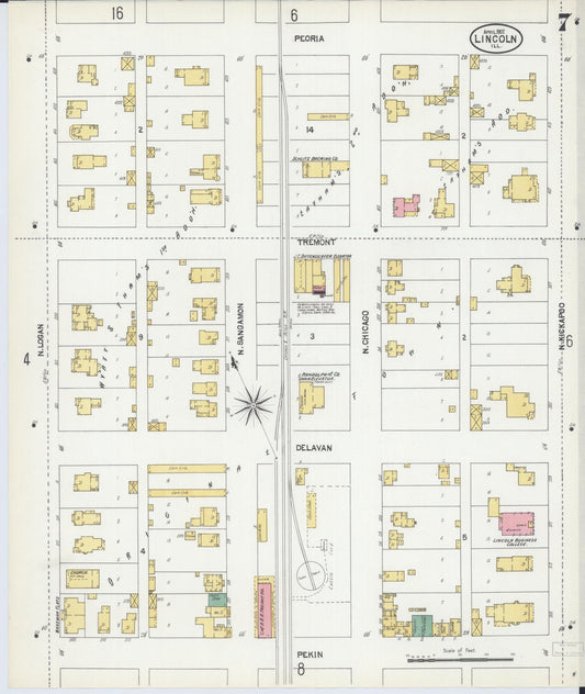 Sanborn Fire Insurance Map from Lincoln, Logan County, Illinois (1902), Sheet #0007 - Historic Sanborn Fire Insurance Map Print, vintage old map wall art, antique decor, genealogy gift, Illinois Illinois map