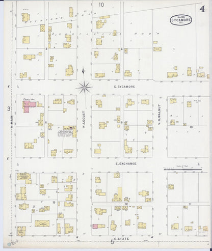 Sanborn Fire Insurance Map from Sycamore, De Kalb County, Illinois (1896), Sheet #0004 - Complete Map Set gallery image, historic Sanborn map, vintage wall art, Illinois Illinois