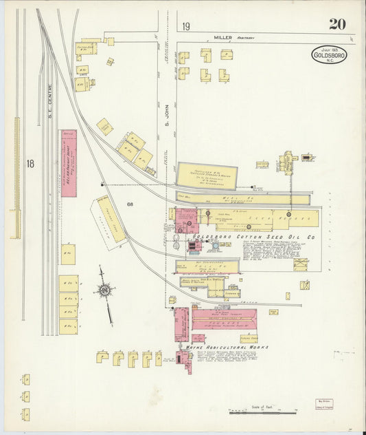 Sanborn Fire Insurance Map from Goldsboro, Wayne County, North Carolina (1913), Sheet #0020 - Historic Sanborn Fire Insurance Map Print, vintage old map wall art, antique decor, genealogy gift, North Carolina North Carolina map