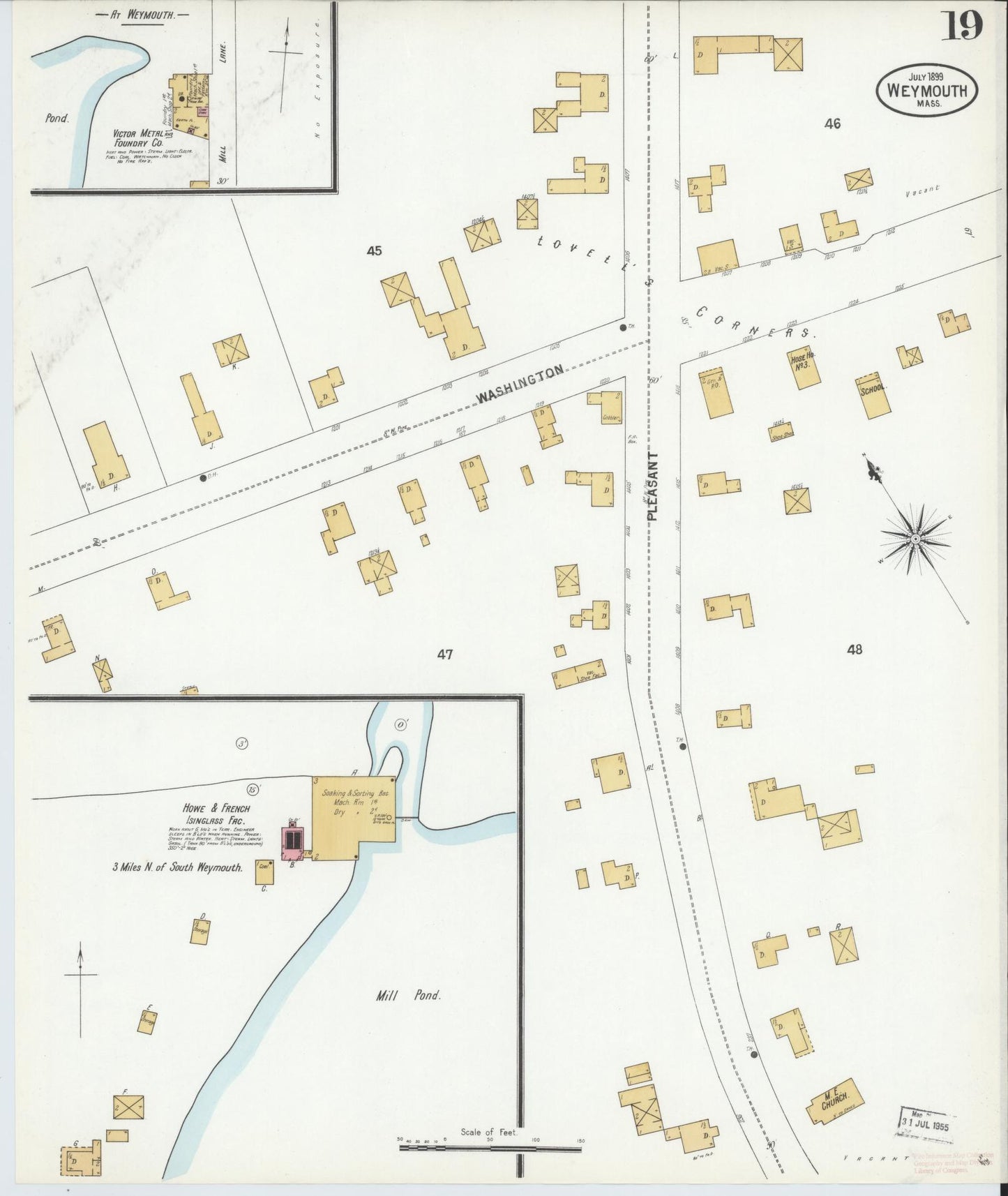 Sanborn Fire Insurance Map from Weymouth, Norfolk County, Massachusetts (1899), Sheet #0019 - Complete Map Set gallery image, historic Sanborn map, vintage wall art, Massachusetts Massachusetts