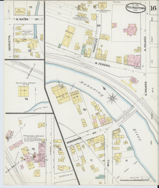 Sanborn Fire Insurance Map from Youngstown, Mahoning County, Ohio (1889), Sheet #0016 - Historic Sanborn Fire Insurance Map Print, vintage old map wall art, antique decor, genealogy gift, Ohio Ohio map