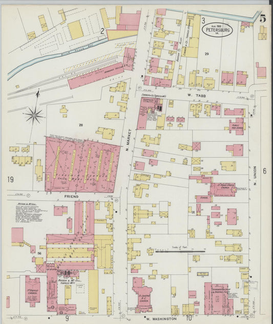 Sanborn Fire Insurance Map from Petersburg, Independent Cities, Virginia (1908), Sheet #0005 - Historic Sanborn Fire Insurance Map Print, vintage old map wall art, antique decor, genealogy gift, Virginia Virginia map