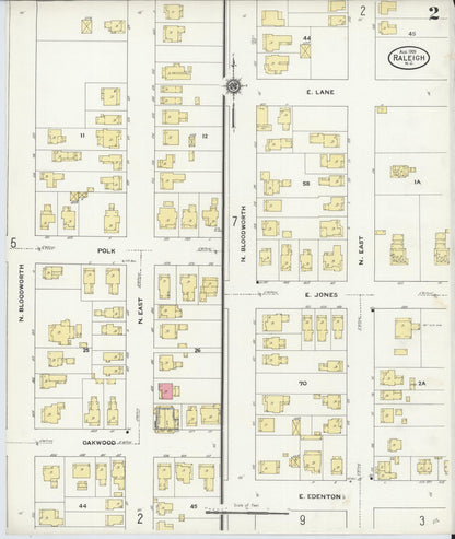 Sanborn Fire Insurance Map from Raleigh, Wake County, North Carolina (1909), Sheet #0002 - Complete Map Set gallery image, historic Sanborn map, vintage wall art, North Carolina North Carolina