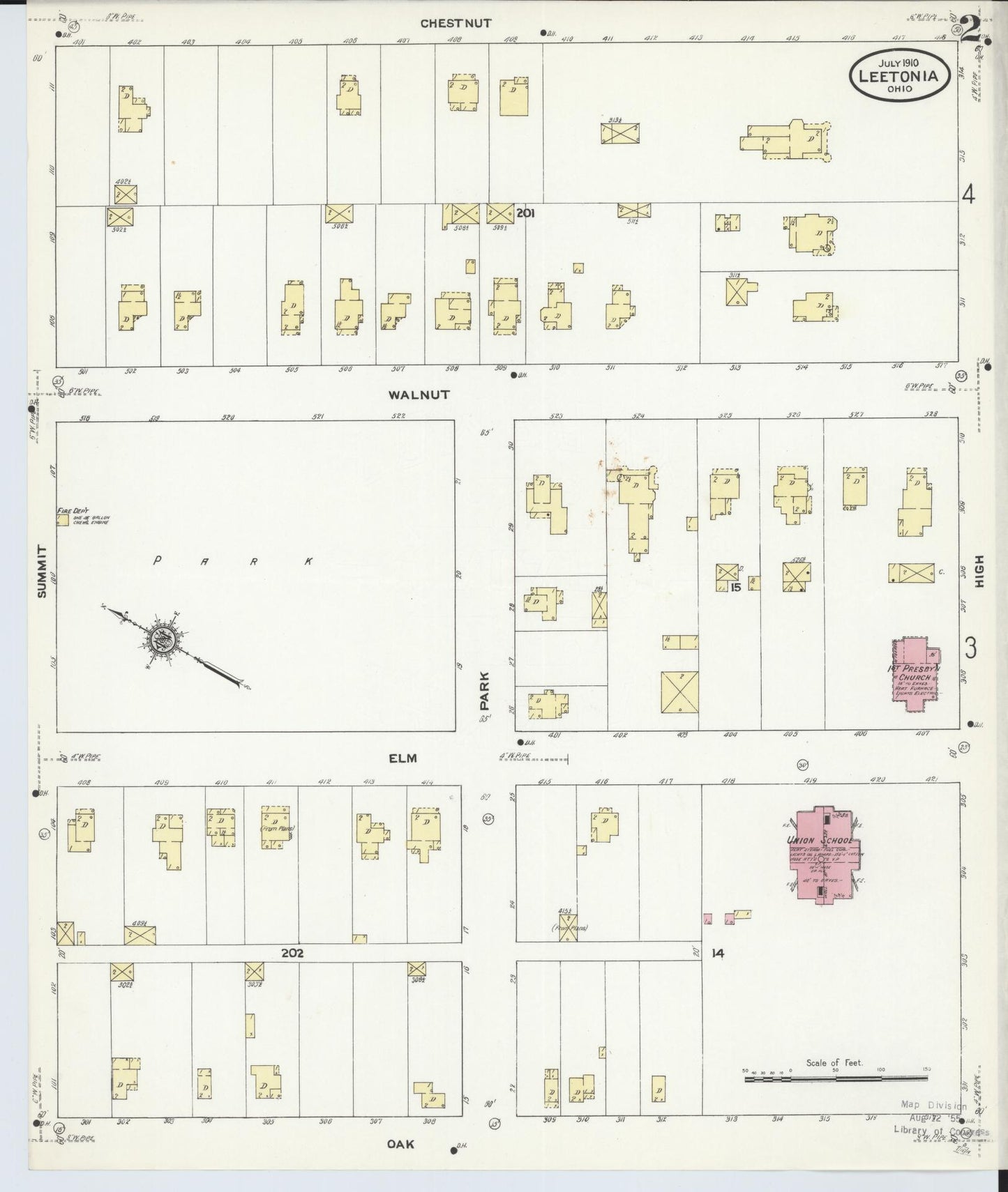 Sanborn Fire Insurance Map from Leetonia, Columbiana County, Ohio (1910), Sheet #0002 - Historic Sanborn Fire Insurance Map Print, vintage old map wall art, antique decor, genealogy gift, Ohio Ohio map