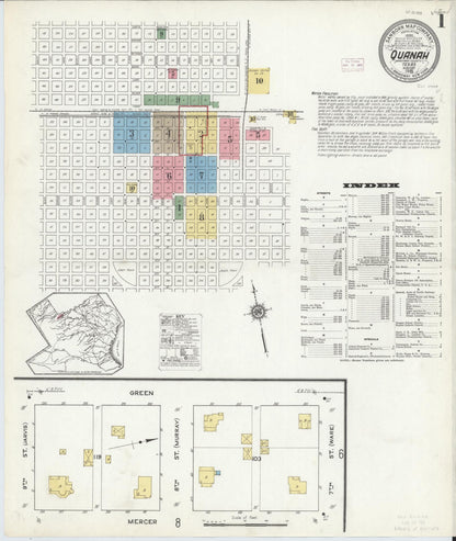 Sanborn Fire Insurance Map from Quanah, Hardeman County, Texas (1915), Sheet #0001 - Complete Map Set gallery image, historic Sanborn map, vintage wall art, Texas Texas