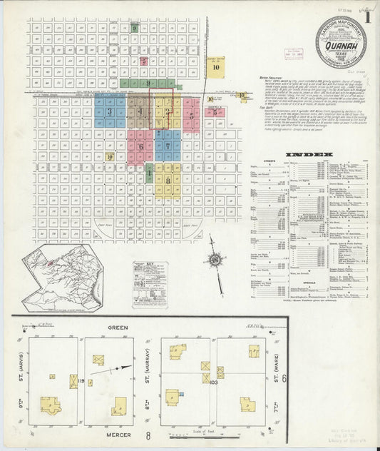 Sanborn Fire Insurance Map from Quanah, Hardeman County, Texas (1915), Sheet #0001 - Complete Map Set gallery image, historic Sanborn map, vintage wall art, Texas Texas