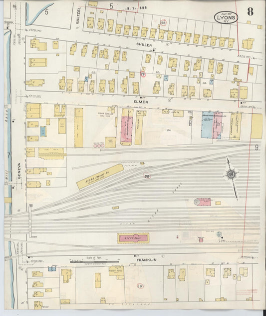 Sanborn Fire Insurance Map from Lyons, Wayne County, New York (1949), Sheet #0008 - Historic Sanborn Fire Insurance Map Print, vintage old map wall art, antique decor, genealogy gift, New York New York map