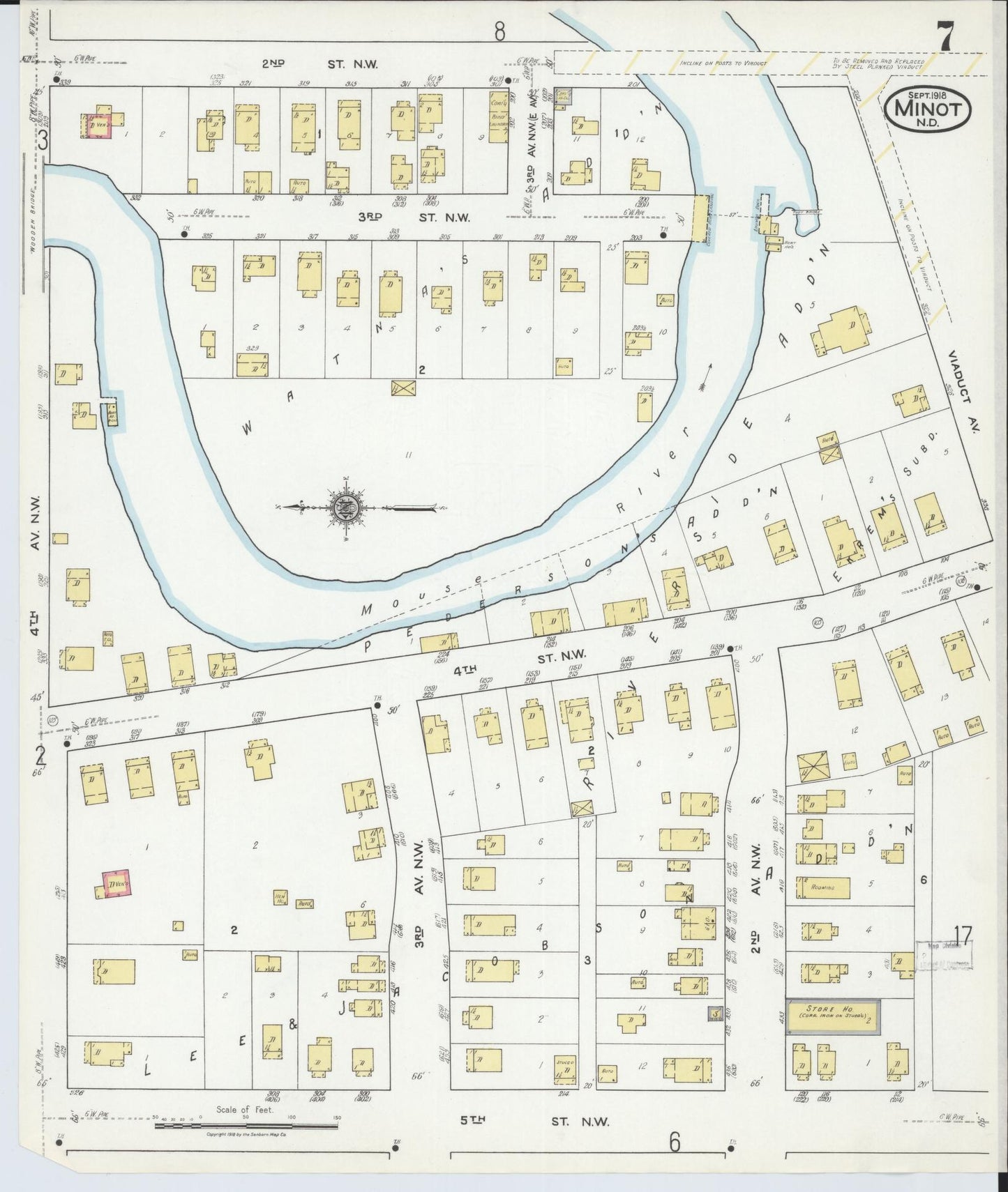 Sanborn Fire Insurance Map from Minot, Ward County, North Dakota (1918), Sheet #0007 - Complete Map Set gallery image, historic Sanborn map, vintage wall art, North Dakota North Dakota