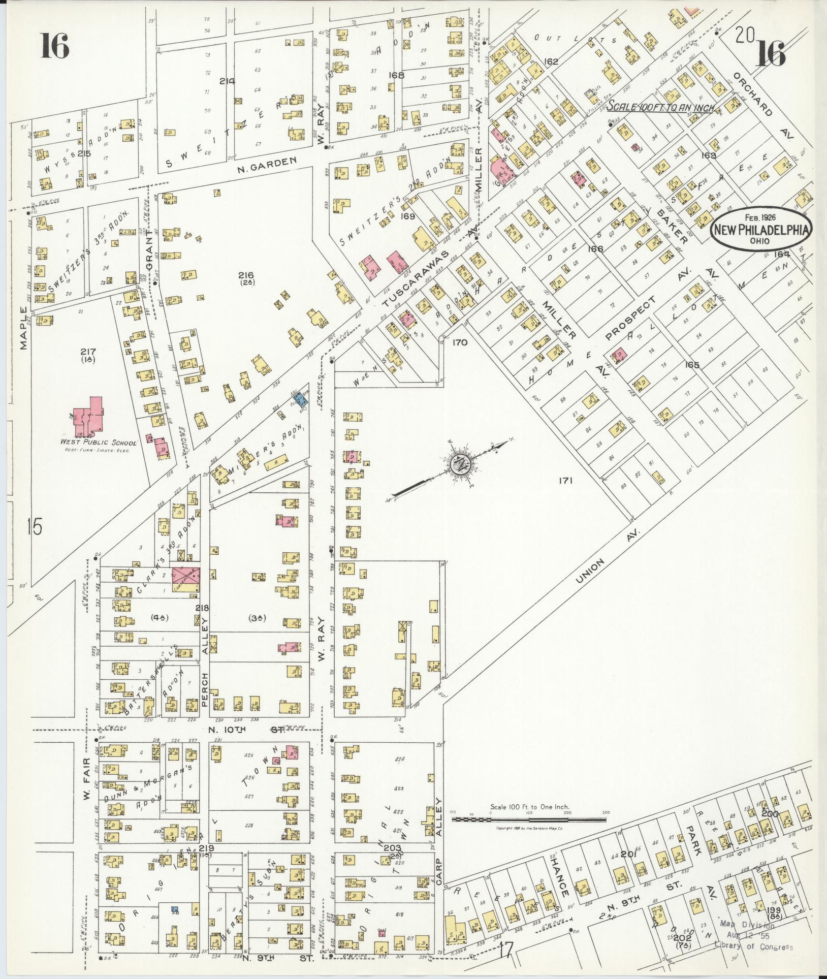 Sanborn Fire Insurance Map from New Philadelphia, Tuscarawas County, Ohio (1926), Sheet #0016 - Historic Sanborn Fire Insurance Map Print, vintage old map wall art, antique decor, genealogy gift, Ohio Ohio map