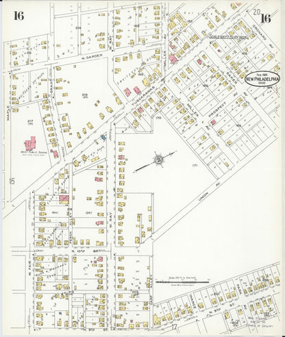 Sanborn Fire Insurance Map from New Philadelphia, Tuscarawas County, Ohio (1926), Sheet #0016 - Historic Sanborn Fire Insurance Map Print, vintage old map wall art, antique decor, genealogy gift, Ohio Ohio map