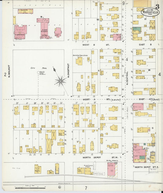 Sanborn Fire Insurance Map from Marshfield, Wood County, Wisconsin (1904), Sheet #0003 - Historic Sanborn Fire Insurance Map Print, vintage old map wall art, antique decor, genealogy gift, Wisconsin Wisconsin map