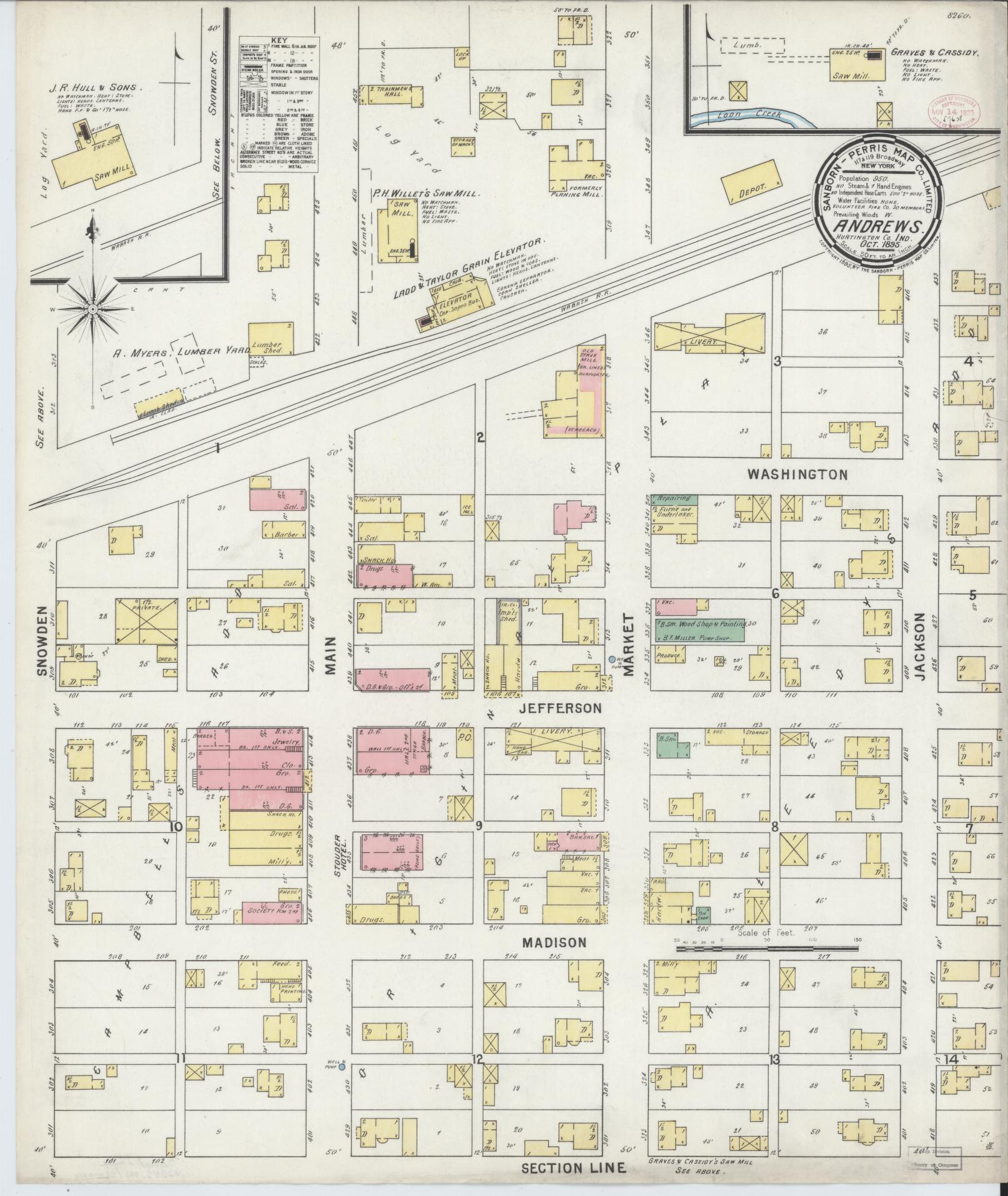 Sanborn Fire Insurance Map from Andrews, Huntington County, Indiana (1895), Sheet #0001 - Historic Sanborn Fire Insurance Map Print, vintage old map wall art, antique decor, genealogy gift, Indiana Indiana map