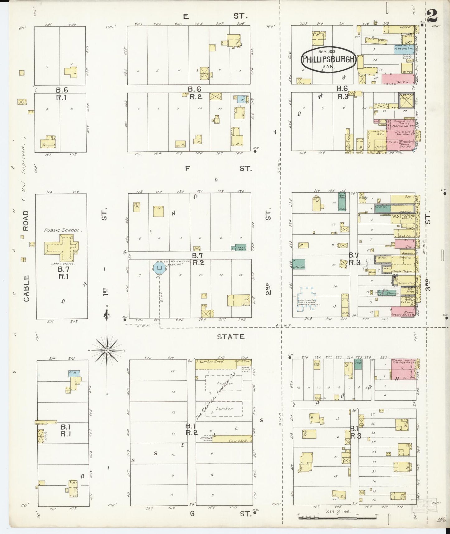 Sanborn Fire Insurance Map from Phillipsburg, Phillips County, Kansas (1893), Sheet #0002 - Complete Map Set gallery image, historic Sanborn map, vintage wall art, Kansas Kansas